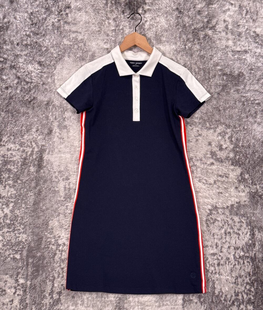 Tory Burch Sport Performance Polo Shirt Dress Small Womens Navy Blue Tennis